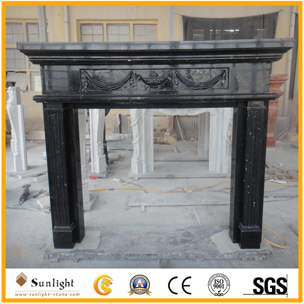 natural black marble fireplace mantel