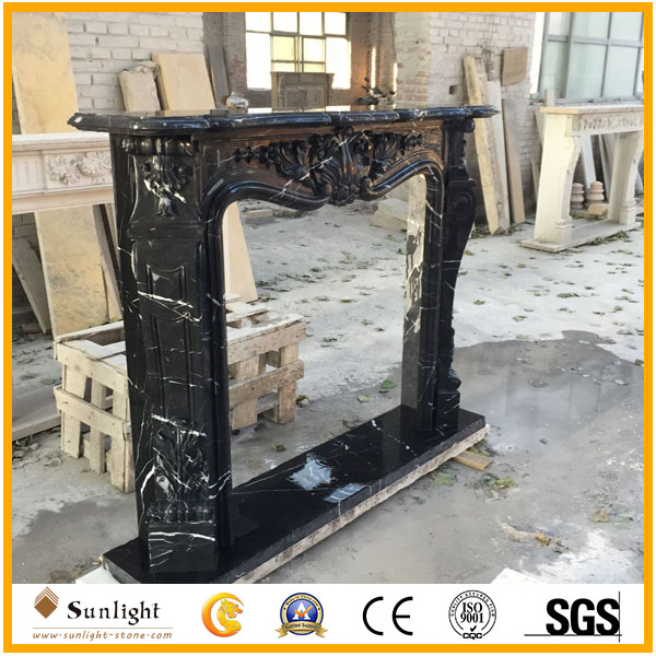 black marquina marble fireplace surro