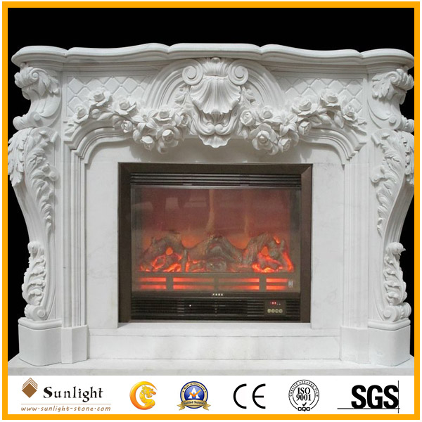 pure white marble fireplace mantel wi