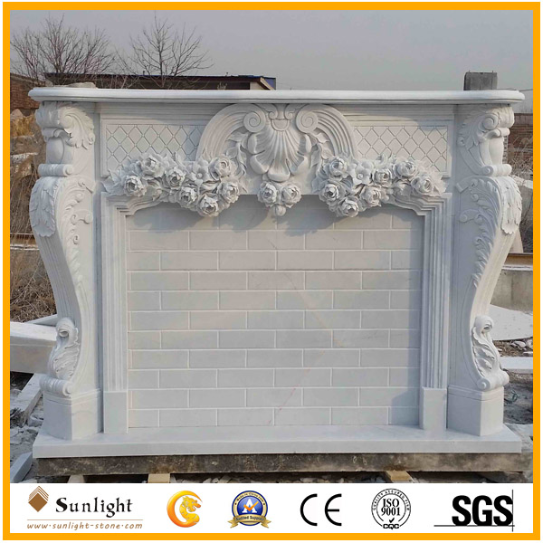 hand made white marble stone fireplac