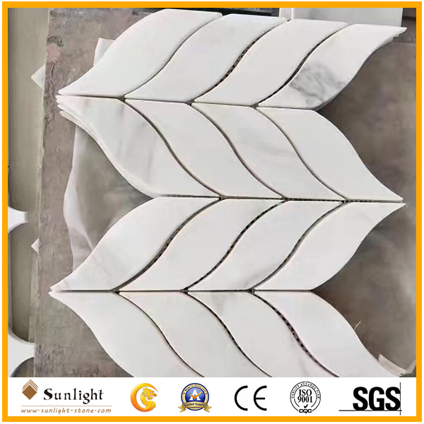  white Marble Mosaic Tile leaf shape