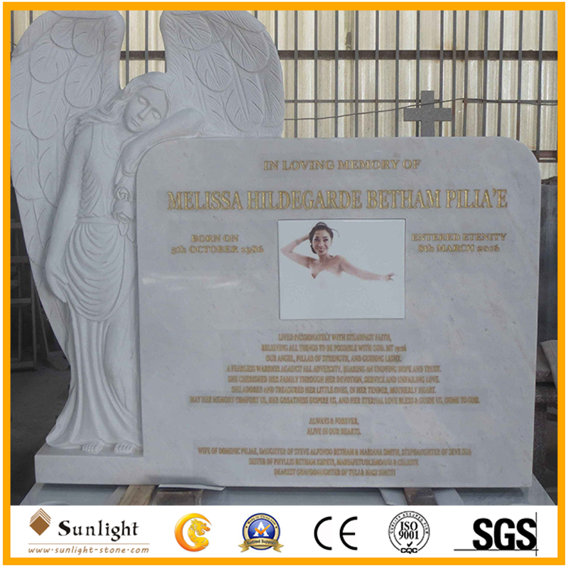 Natural Stone White Marble Tombstone 